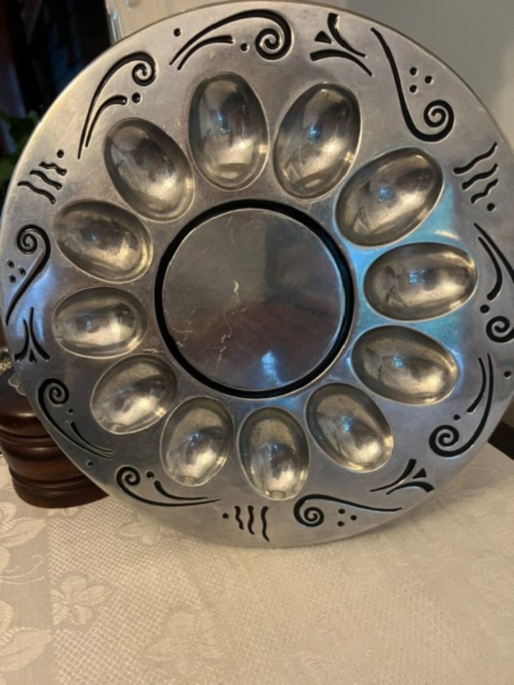 Lenox Spyro Silver Deviled Egg Server shiny Platter 11” Diameter
